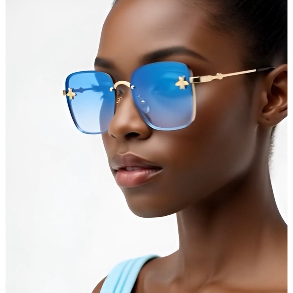 Sunglasses Women Rectangular Frame‎ Blue Mirror Lens Fashion Sun Glasses Female - Picture 4 of 6